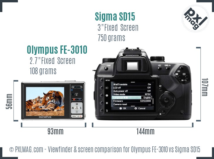 Olympus FE-3010 vs Sigma SD15 Screen and Viewfinder comparison