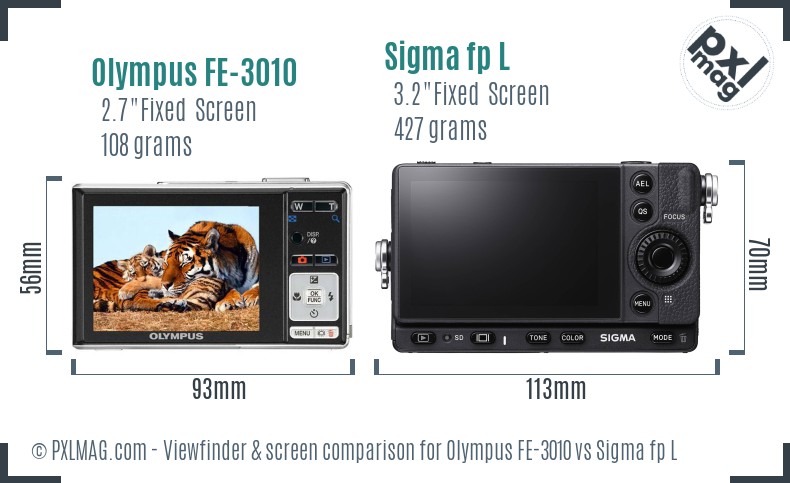 Olympus FE-3010 vs Sigma fp L Screen and Viewfinder comparison