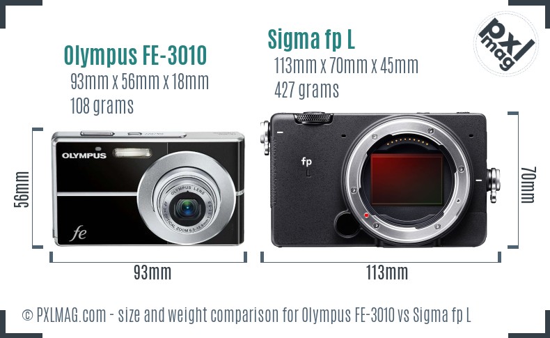 Olympus FE-3010 vs Sigma fp L size comparison