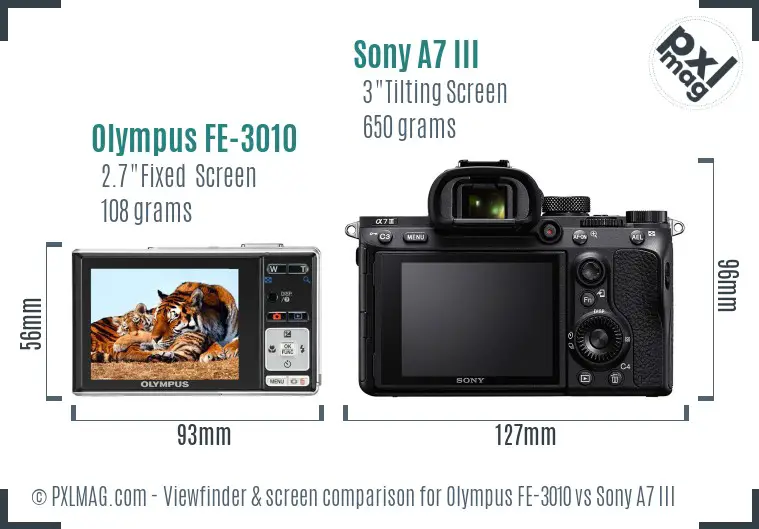 Olympus FE-3010 vs Sony A7 III Screen and Viewfinder comparison