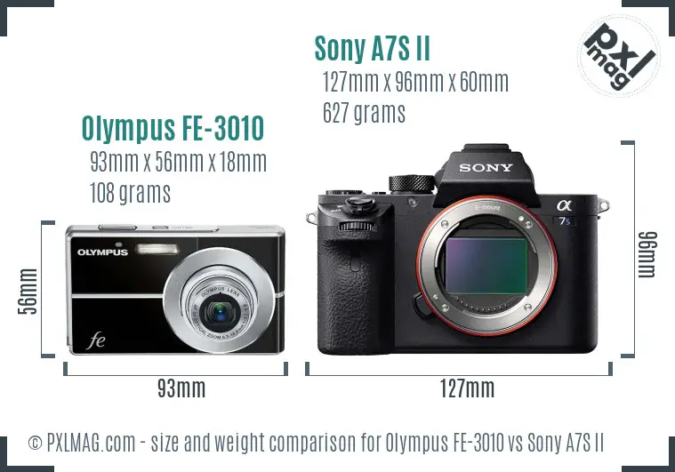 Olympus FE-3010 vs Sony A7S II size comparison