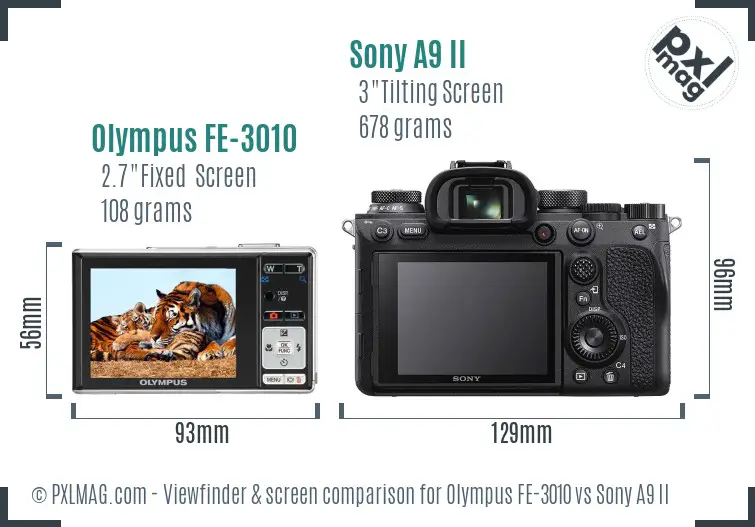 Olympus FE-3010 vs Sony A9 II Screen and Viewfinder comparison