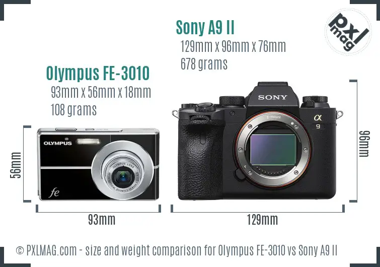 Olympus FE-3010 vs Sony A9 II size comparison