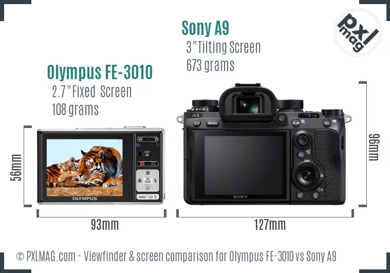 Olympus FE-3010 vs Sony A9 Screen and Viewfinder comparison