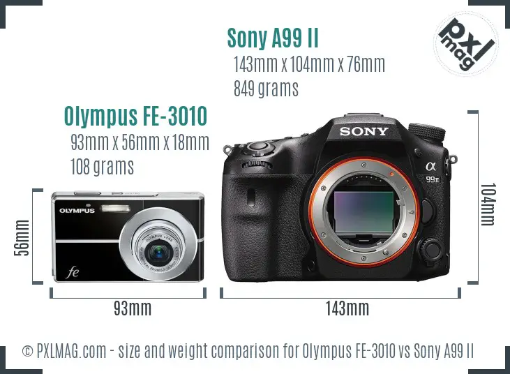 Olympus FE-3010 vs Sony A99 II size comparison