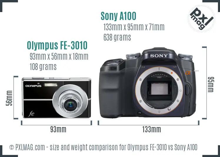 Olympus FE-3010 vs Sony A100 size comparison