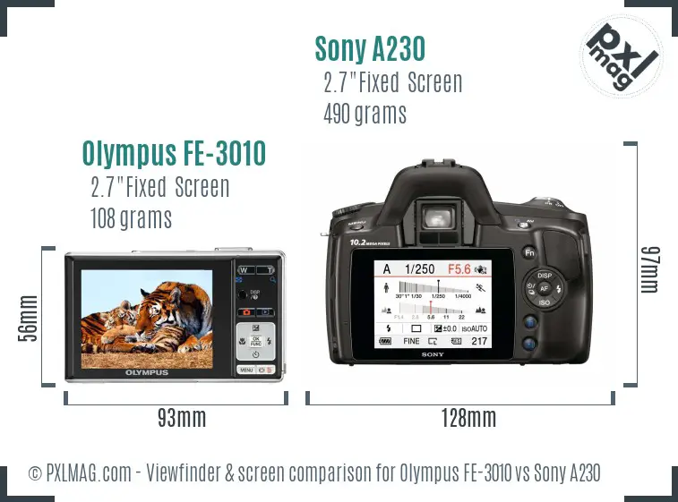 Olympus FE-3010 vs Sony A230 Screen and Viewfinder comparison