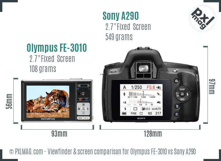 Olympus FE-3010 vs Sony A290 Screen and Viewfinder comparison