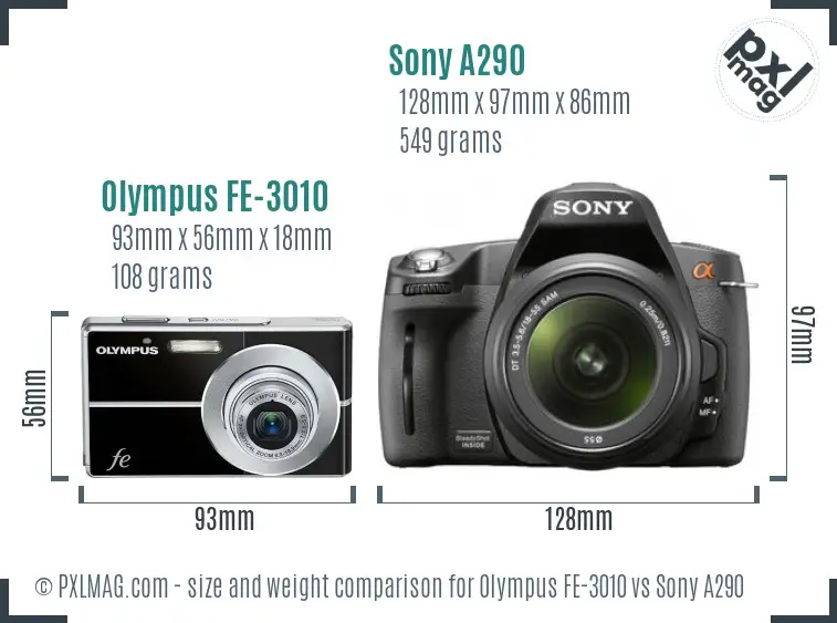 Olympus FE-3010 vs Sony A290 size comparison
