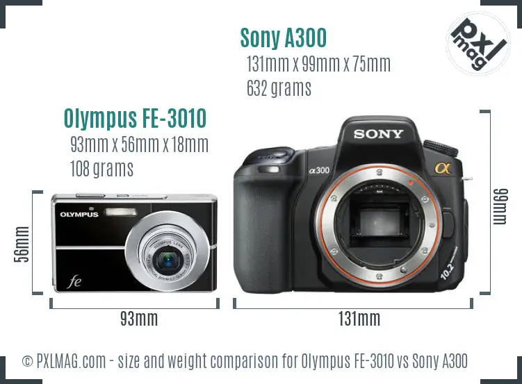 Olympus FE-3010 vs Sony A300 size comparison