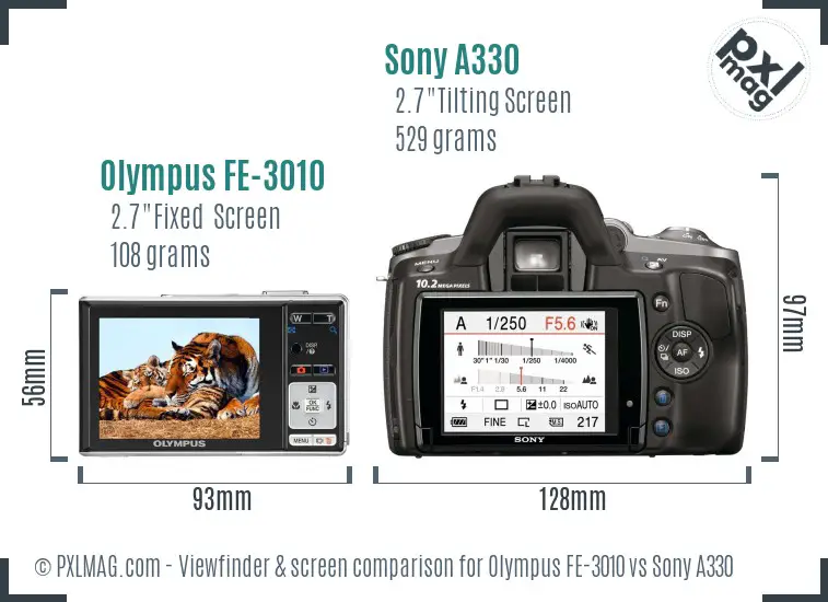 Olympus FE-3010 vs Sony A330 Screen and Viewfinder comparison