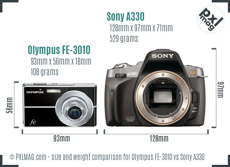 Olympus FE-3010 vs Sony A330 size comparison