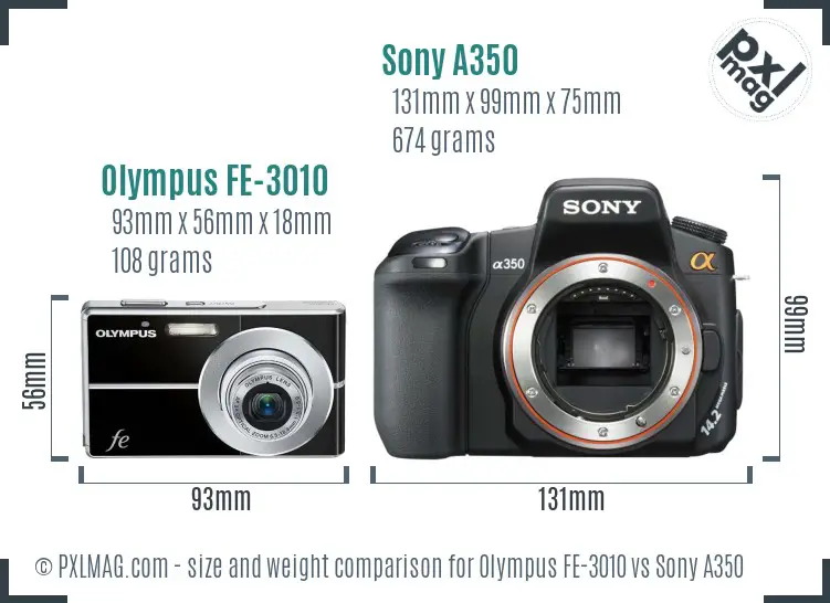 Olympus FE-3010 vs Sony A350 size comparison