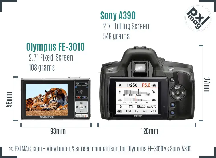 Olympus FE-3010 vs Sony A390 Screen and Viewfinder comparison