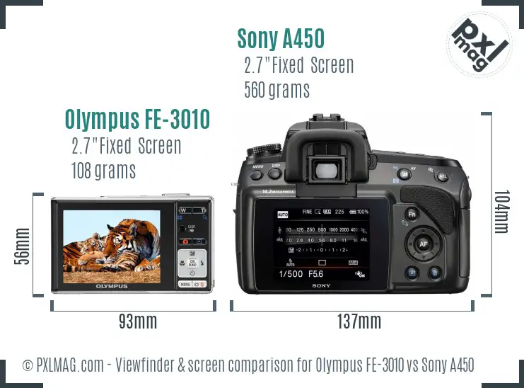 Olympus FE-3010 vs Sony A450 Screen and Viewfinder comparison