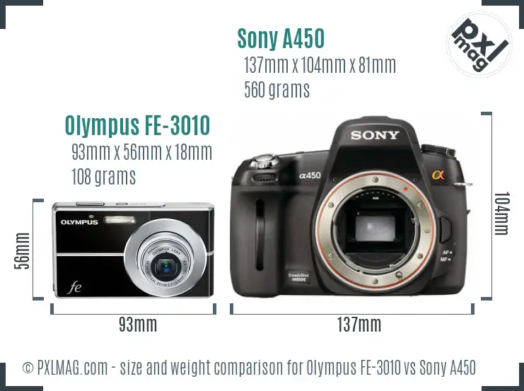 Olympus FE-3010 vs Sony A450 size comparison