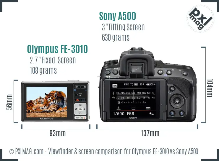 Olympus FE-3010 vs Sony A500 Screen and Viewfinder comparison