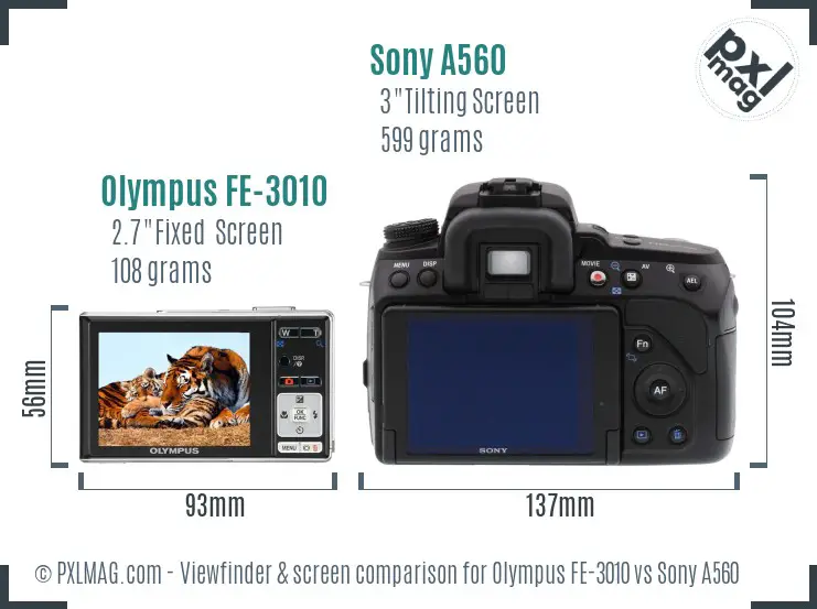 Olympus FE-3010 vs Sony A560 Screen and Viewfinder comparison