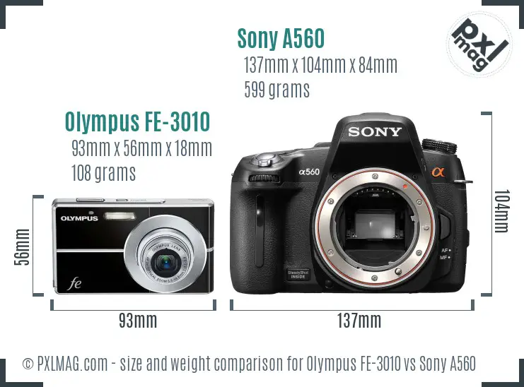 Olympus FE-3010 vs Sony A560 size comparison