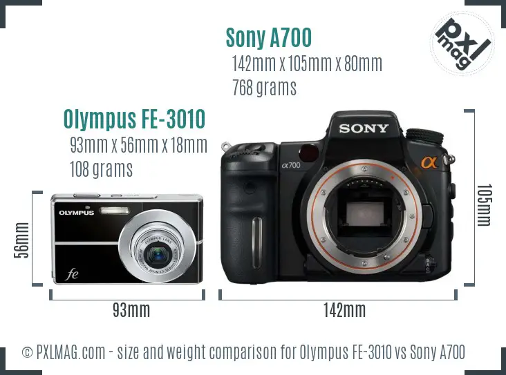 Olympus FE-3010 vs Sony A700 size comparison