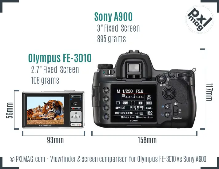 Olympus FE-3010 vs Sony A900 Screen and Viewfinder comparison