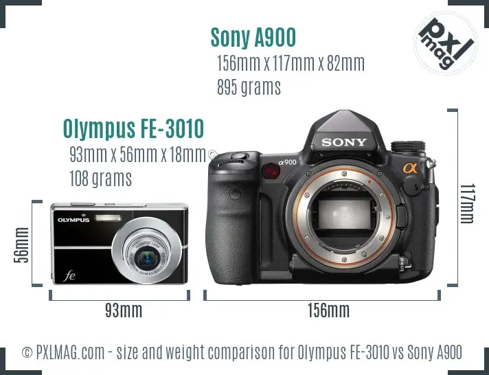 Olympus FE-3010 vs Sony A900 size comparison
