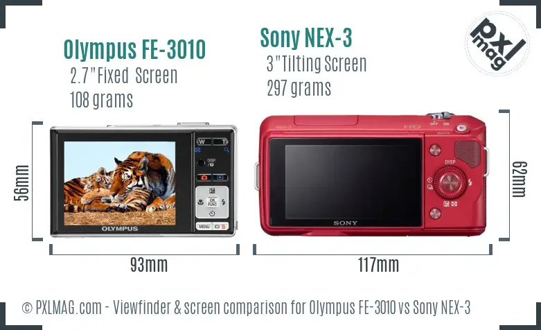 Olympus FE-3010 vs Sony NEX-3 Screen and Viewfinder comparison