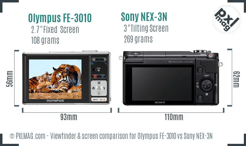 Olympus FE-3010 vs Sony NEX-3N Screen and Viewfinder comparison