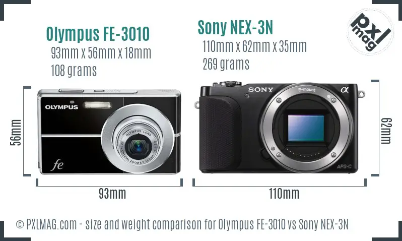 Olympus FE-3010 vs Sony NEX-3N size comparison