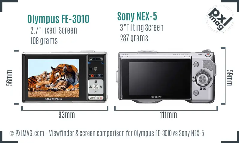 Olympus FE-3010 vs Sony NEX-5 Screen and Viewfinder comparison