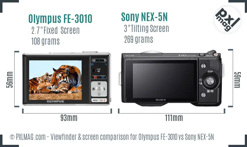 Olympus FE-3010 vs Sony NEX-5N Screen and Viewfinder comparison