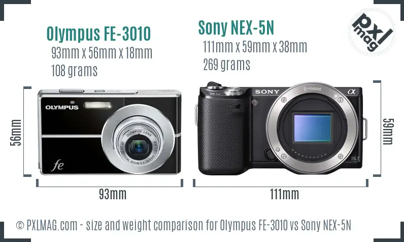 Olympus FE-3010 vs Sony NEX-5N size comparison