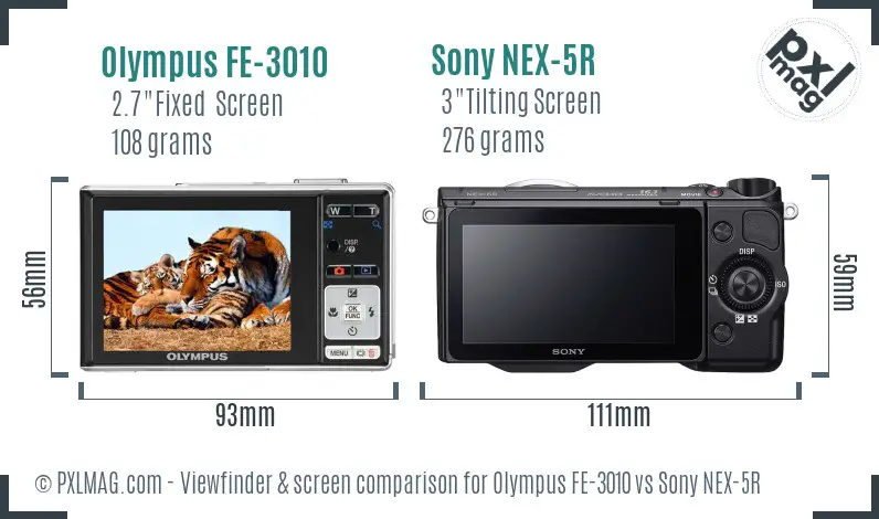 Olympus FE-3010 vs Sony NEX-5R Screen and Viewfinder comparison