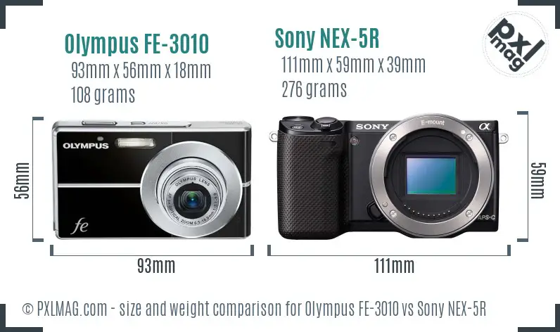 Olympus FE-3010 vs Sony NEX-5R size comparison
