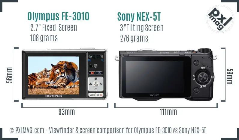 Olympus FE-3010 vs Sony NEX-5T Screen and Viewfinder comparison