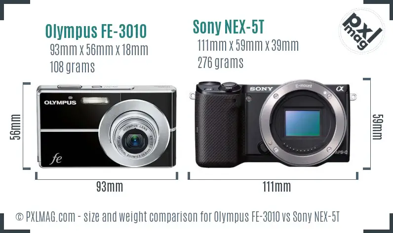 Olympus FE-3010 vs Sony NEX-5T size comparison