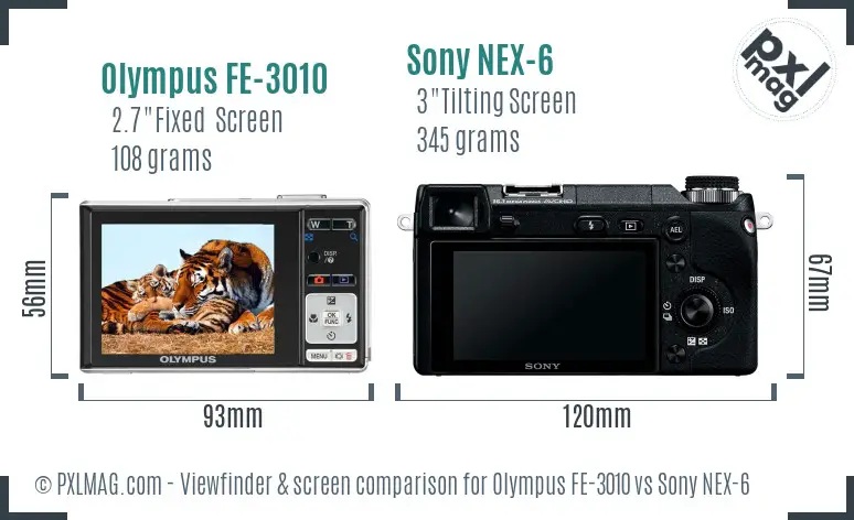 Olympus FE-3010 vs Sony NEX-6 Screen and Viewfinder comparison