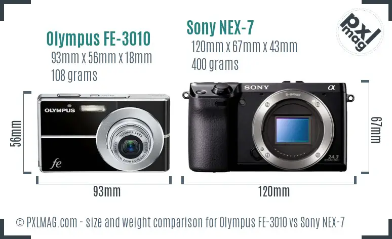 Olympus FE-3010 vs Sony NEX-7 size comparison