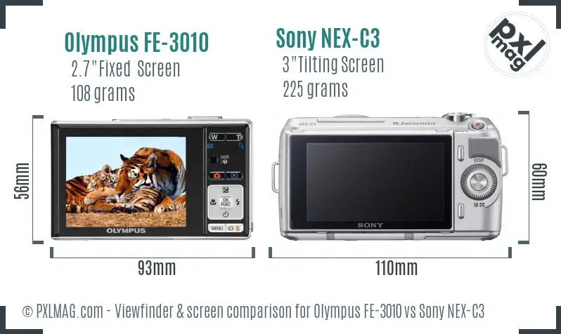 Olympus FE-3010 vs Sony NEX-C3 Screen and Viewfinder comparison