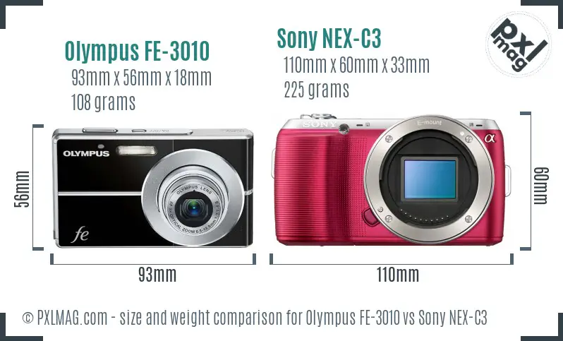 Olympus FE-3010 vs Sony NEX-C3 size comparison