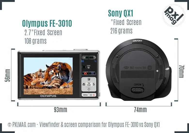 Olympus FE-3010 vs Sony QX1 Screen and Viewfinder comparison