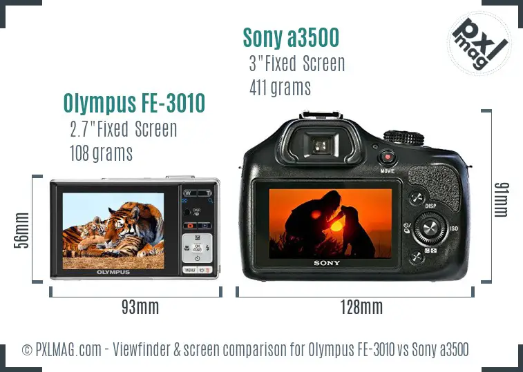 Olympus FE-3010 vs Sony a3500 Screen and Viewfinder comparison