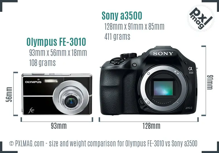 Olympus FE-3010 vs Sony a3500 size comparison