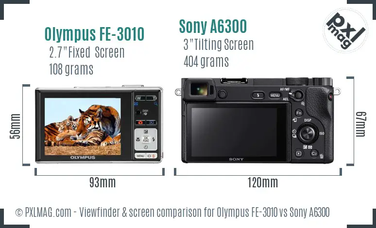 Olympus FE-3010 vs Sony A6300 Screen and Viewfinder comparison
