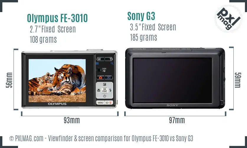Olympus FE-3010 vs Sony G3 Screen and Viewfinder comparison
