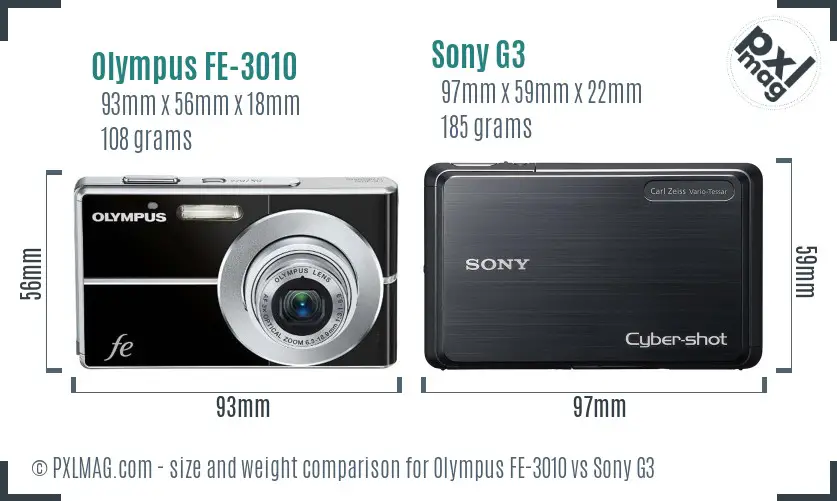 Olympus FE-3010 vs Sony G3 size comparison