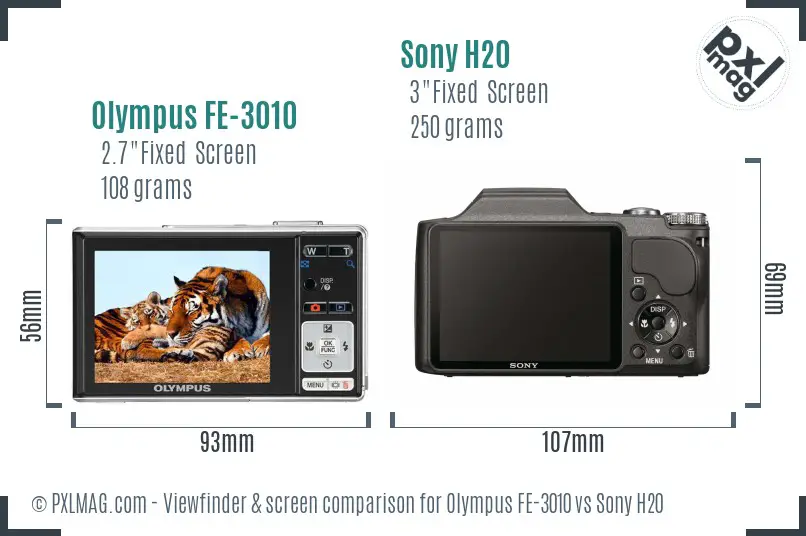 Olympus FE-3010 vs Sony H20 Screen and Viewfinder comparison