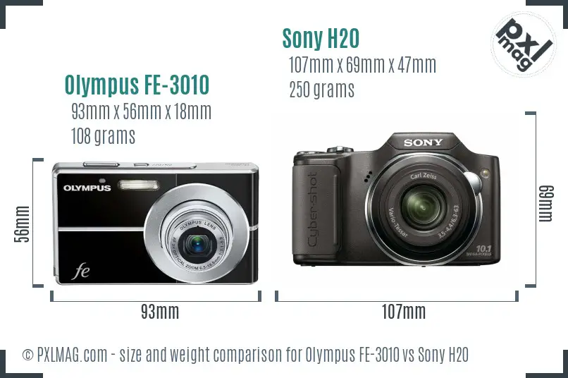 Olympus FE-3010 vs Sony H20 size comparison