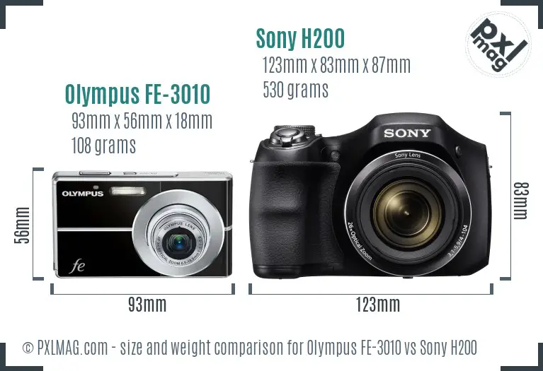 Olympus FE-3010 vs Sony H200 size comparison