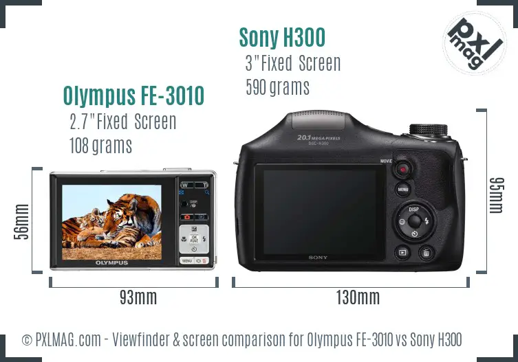Olympus FE-3010 vs Sony H300 Screen and Viewfinder comparison